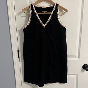 Lilla P Crochet Trim Black Linen Cotton Dress Sleeveless Pockets Boutique Size M